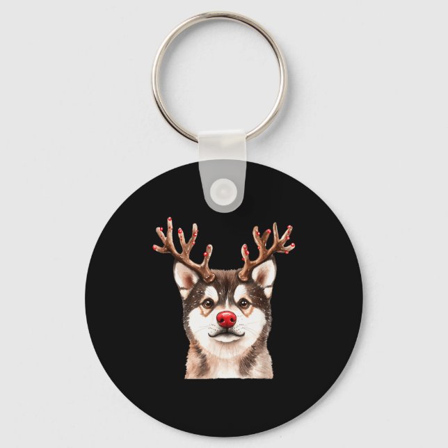 Akita Reindeer Christmas Lights Dog Lover Xmas Paj Key Ring (Front)