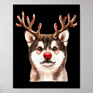 Akita Reindeer Christmas Lights Dog Lover Xmas Paj Poster
