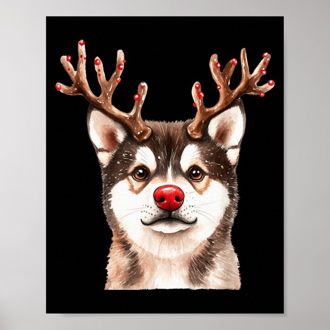 Akita Reindeer Christmas Lights Dog Lover Xmas Paj Poster (Front)