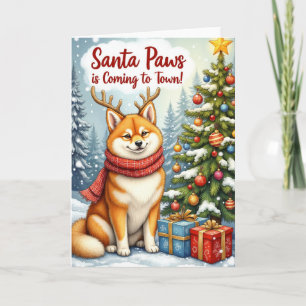 Akita Santa Paws Holiday Greeting Card