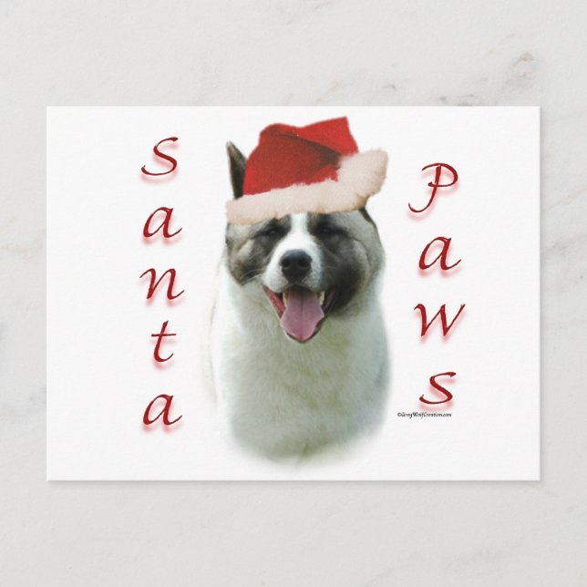 Akita Santa Paws Holiday Postcard (Front)