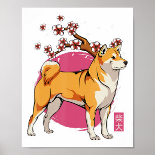 akita shiba inu dog japanese cherry blossom sakura poster