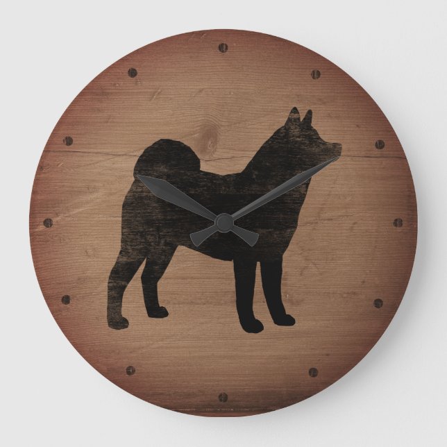 Akita Silhouette Rustic Large Clock (Front)
