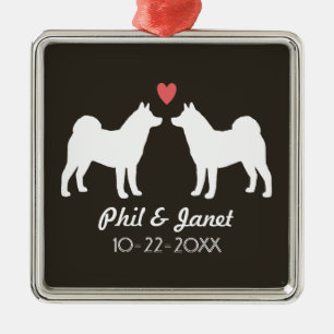 Akita Silhouettes Dogs Couple Custom Metal Ornament