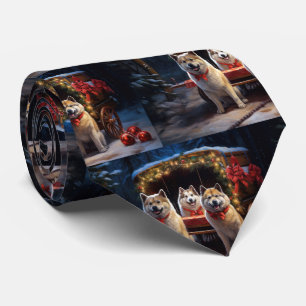 Akita Snowy Sleigh Ride Christmas Decor Tie