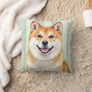 Akita Watercolor Striped Background Pet Art Cushion