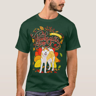 Akita Wearing Turkey Hat Fall Autumn Thanksgiving T-Shirt