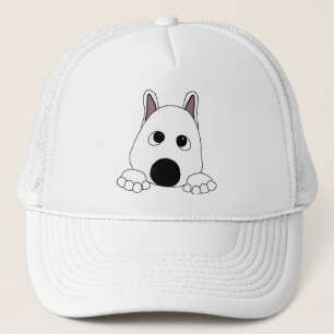 akita white peeping trucker hat