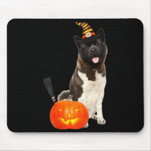 Akita Witch Hat Halloween Dog Costume Mouse Pad