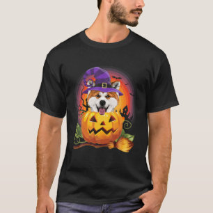 Akita Witch Pumpkin Halloween Dog Lover Costume T-Shirt
