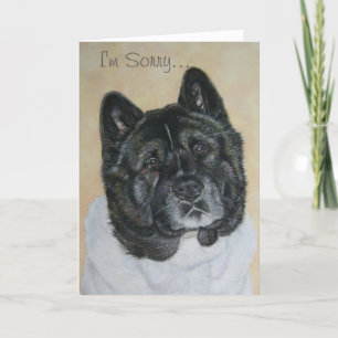 akita with black brindle head dog portrait art card