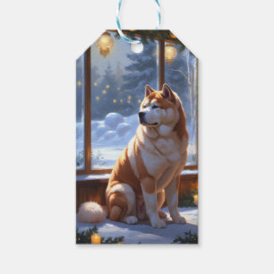 Akita With Christmas Lights Holiday Gift Tags