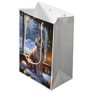 Akita With Christmas Lights Holiday Medium Gift Bag