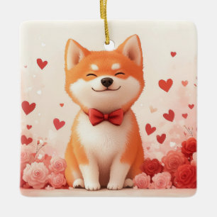 Akita with Roses - Valentine's Day  Ceramic Ornament