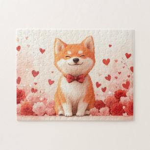 Akita with Roses - Valentine's Day  Jigsaw Puzzle