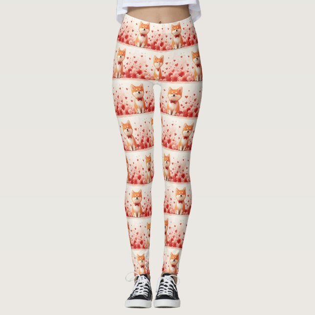 Akita with Roses - Valentine's Day  Leggings (Front)