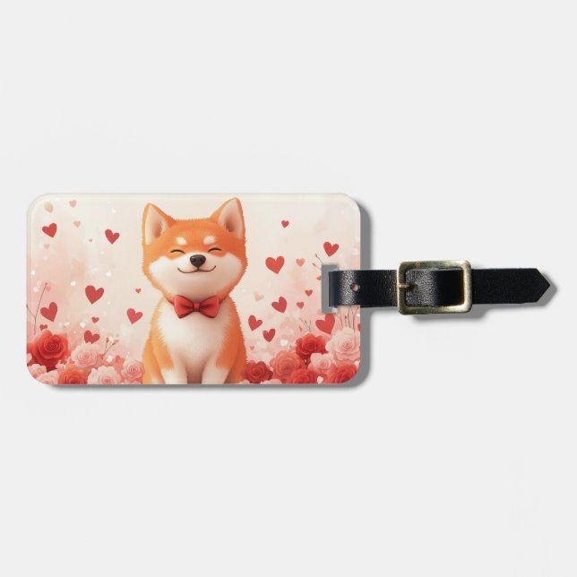 Akita with Roses - Valentine's Day  Luggage Tag (Front Horizontal)
