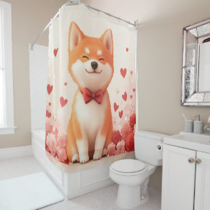 Akita with Roses - Valentine's Day Shower Curtain