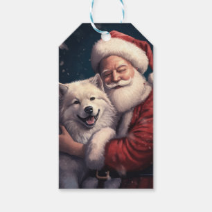Akita with Santa Claus Festive Christmas  Gift Tags