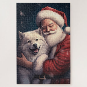 Akita with Santa Claus Festive Christmas  Jigsaw Puzzle