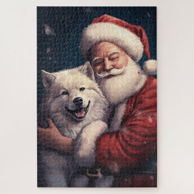 Akita with Santa Claus Festive Christmas  Jigsaw Puzzle (Vertical)