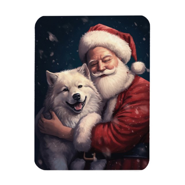 Akita with Santa Claus Festive Christmas  Magnet (Vertical)