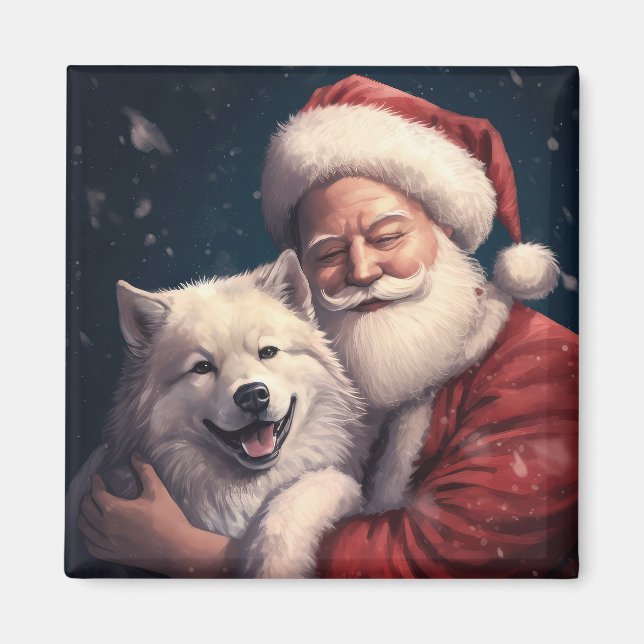 Akita with Santa Claus Festive Christmas  Magnet (Front)