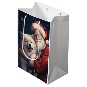 Akita with Santa Claus Festive Christmas Medium Gift Bag