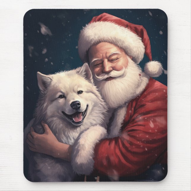 Akita with Santa Claus Festive Christmas  Mouse Pad (Front)