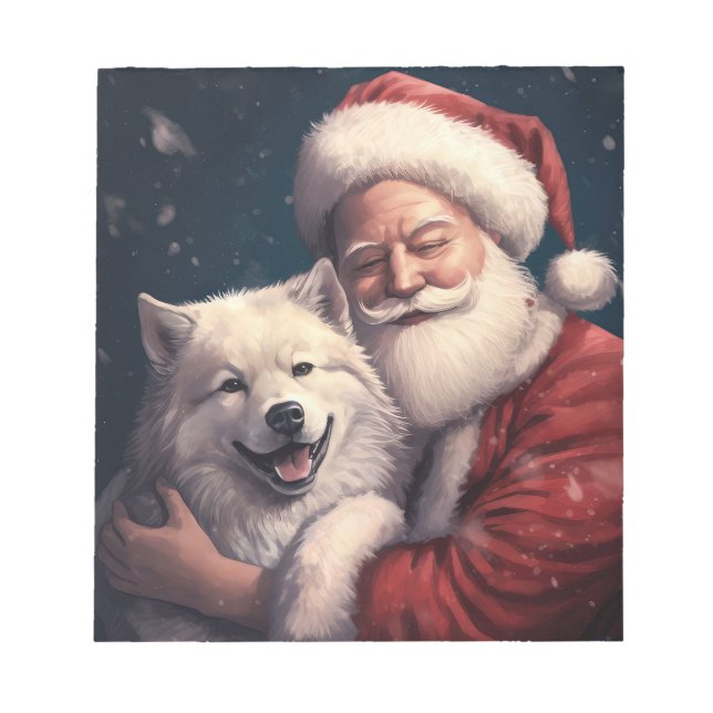 Akita with Santa Claus Festive Christmas  Notepad (Front)
