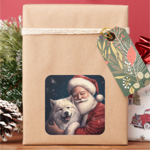 Akita with Santa Claus Festive Christmas  Square Sticker