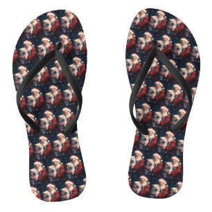 Akita with Santa Claus Festive Christmas  Thongs