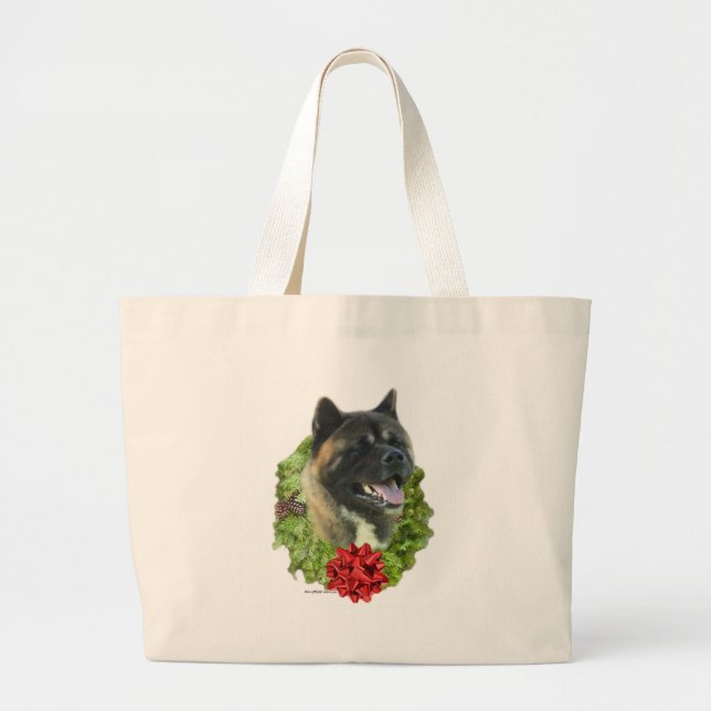 Akita Wreath Large Tote Bag (Front)