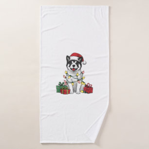 Akita Xmas Lighting Santa Hat Akita Dog Christmas Bath Towel