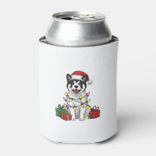 Akita Xmas Lighting Santa Hat Akita Dog Christmas Can Cooler