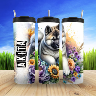 Akita's Gentle Floral Presence Thermal Tumbler