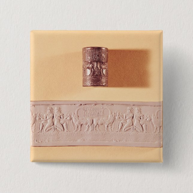 Akkadian cylinder seal and impression 15 cm square badge (Front)