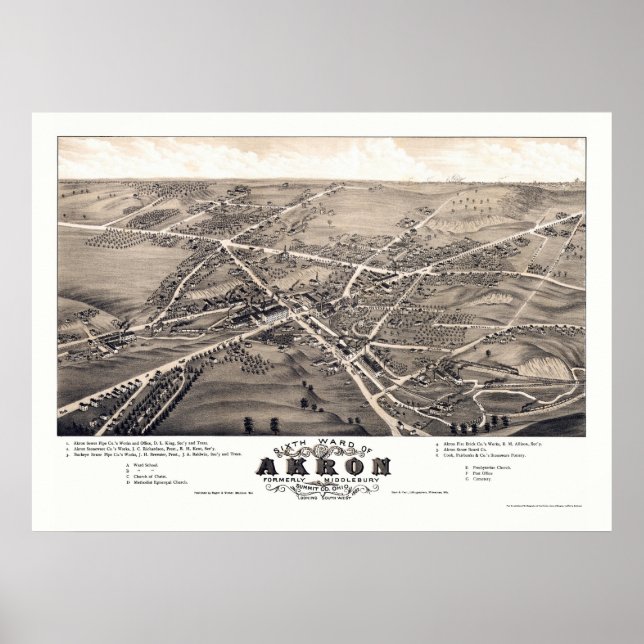 Akron, OH Panoramic Map - 1882 Poster (Front)