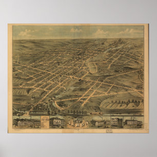 Akron Ohio 1870 Antique Panoramic Map Poster
