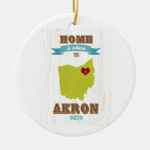Akron, Ohio Map – Home Is Where The Heart Is Ceramic Tree Decoration