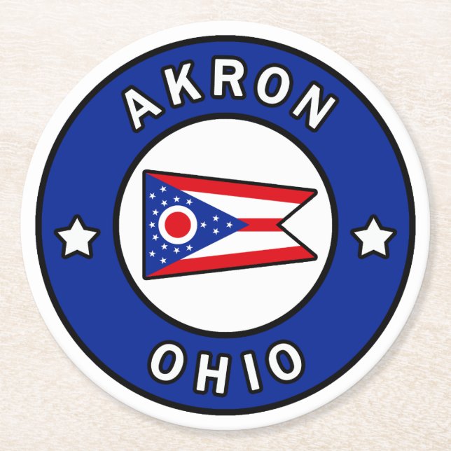Akron Ohio Round Paper Coaster (Front)
