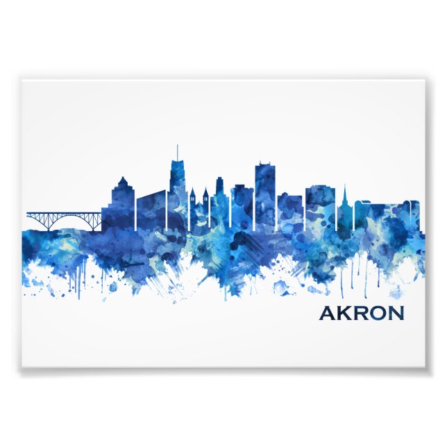 Akron Ohio Skyline Blue Photo Print (Front)