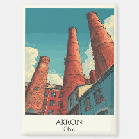 Akron Ohio Travel Poster Vintage City Skyline Art