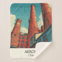 Akron Ohio Travel Poster Vintage City Skyline Art 