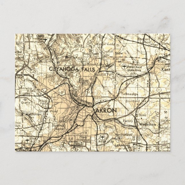 Akron Ohio Vintage Map Postcard (Front)