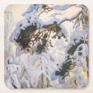 Akseli Gallen-Kallela - Forest in Winter Square Paper Coaster