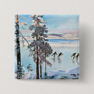 Akseli Gallen-Kallela - Skaters near Kalela Shore 15 Cm Square Badge