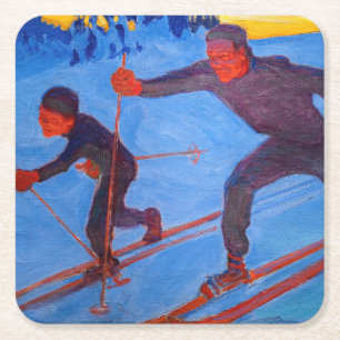 Akseli Gallen-Kallela - Skiers Square Paper Coaster