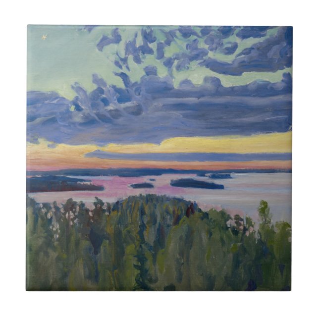 Akseli Gallen-Kallela - View over a Lake at Sunset Ceramic Tile (Front)