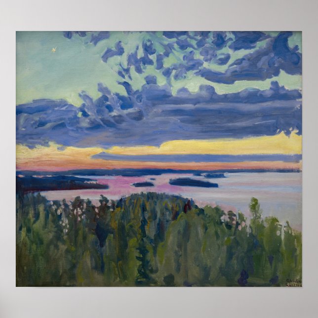 Akseli Gallen-Kallela - View over a Lake at Sunset Poster (Front)